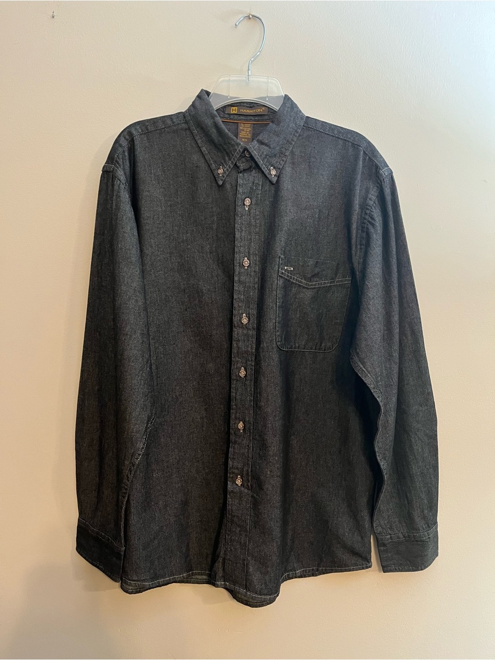 Vintage Harriton M550 Men’s Denim Shirt Sz M Washed Black Button-Down Cotton